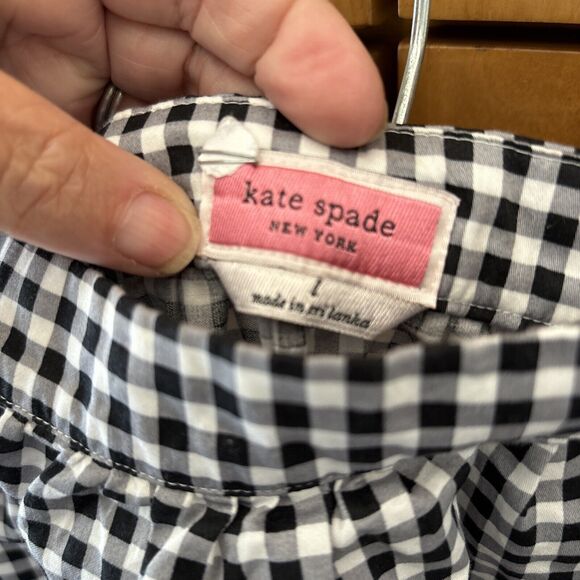 KATE SPADE NEW YORK Mini Gingham Cropped Wide Leg Pajama Set L Pockets Cotton - Picture 2 of 13